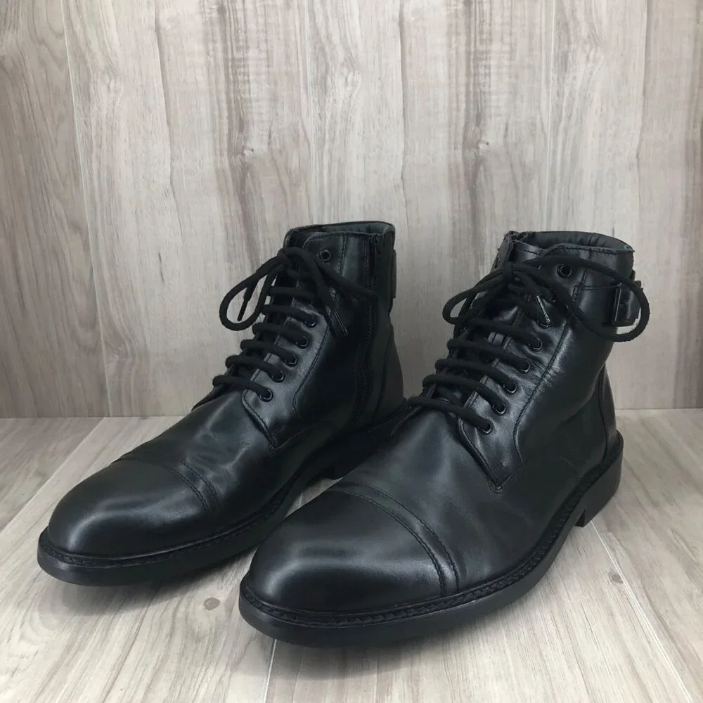Clarks Ankle Boots Mens 12M Clarkdale Black Leather Zip Lace Up Cap Toe Shoes